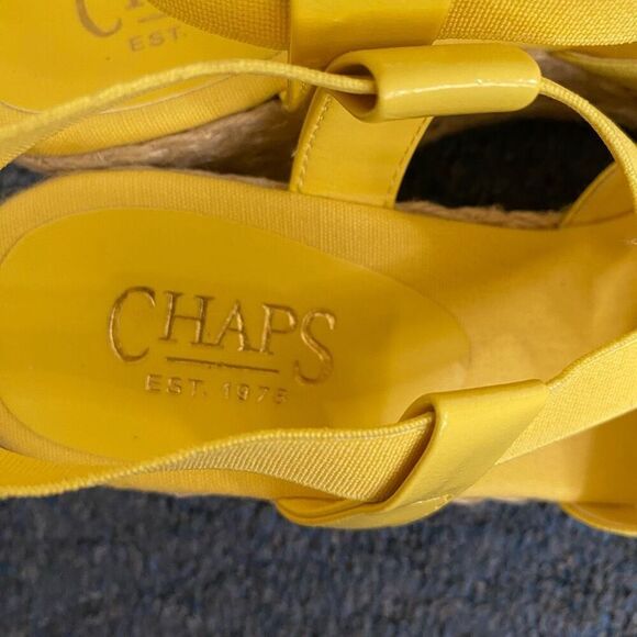 Chaps women 8 slip on strappy 3” wedge sandals w/stretchy straps yellow - Picture 5 of 7